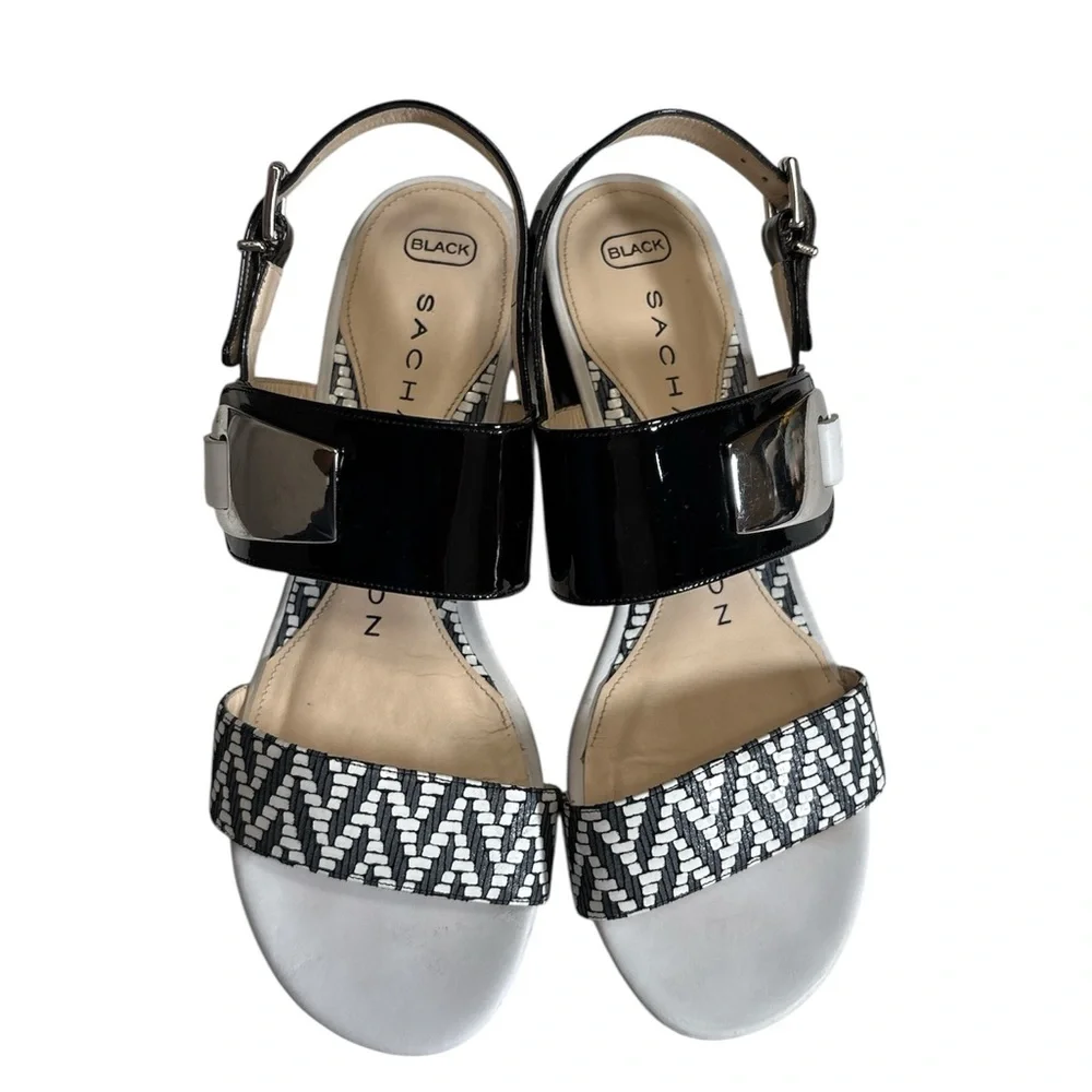 Sacha London Black and white Patterned Sandals,Hand Made in Spain,Size 38